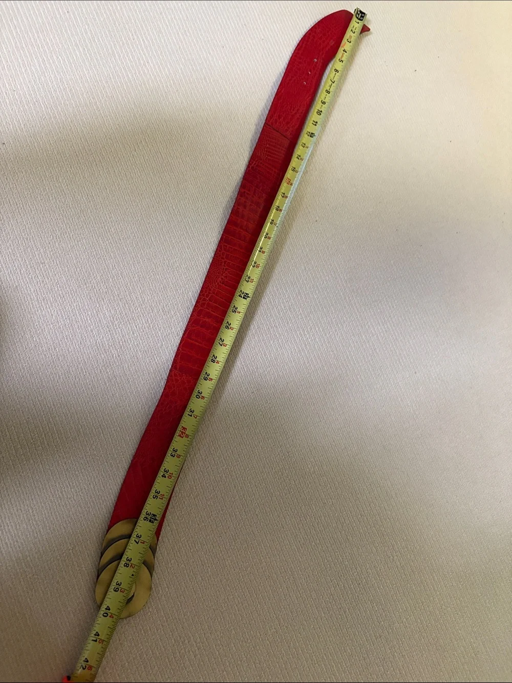 Bold Red Leather Croc Design Waist Belt with Antique Gold Triple Disc Buckle